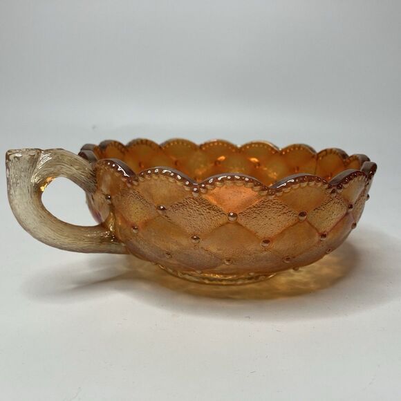 Imperial Other - VTG Imperial Marigold Carnival Glass Pansy Iridescent Bowl w/Handle